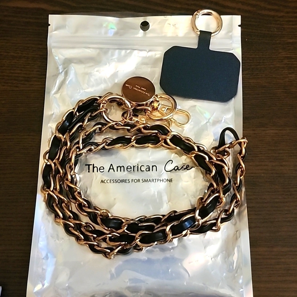 Metal & leather Crossbody phone Chain with Golden Carabiners
